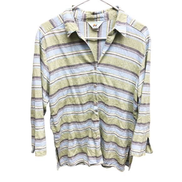 Andrew McMullan Made in USA Linen Blend Striped Shirt 3/4 Sleeve Size 16 - Picture 1 of 6